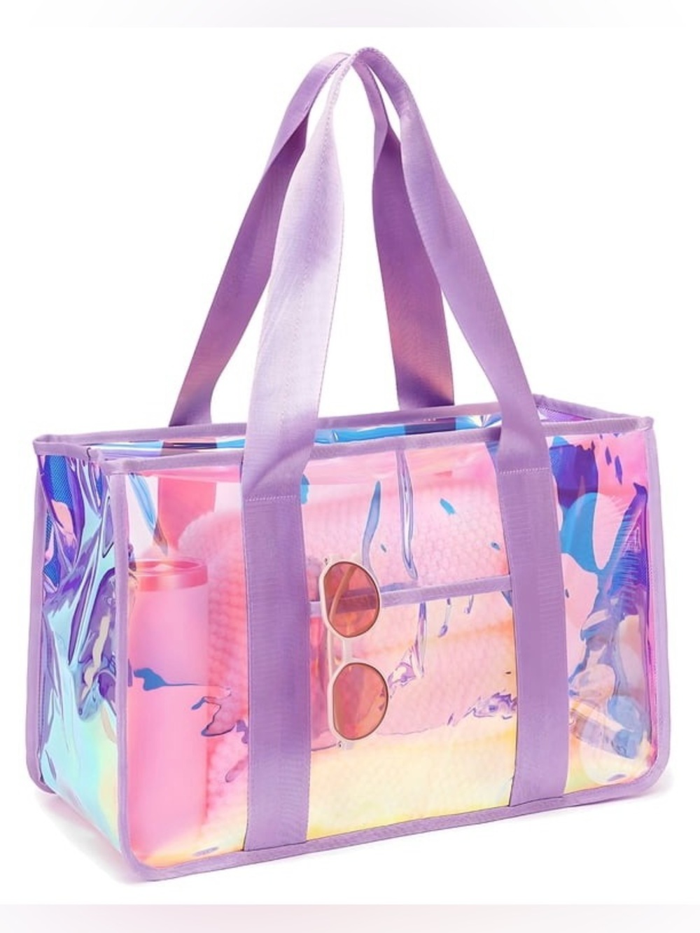 Iridescent Clear Purple Beach Bag | Large Pool Tote | Waterproof New